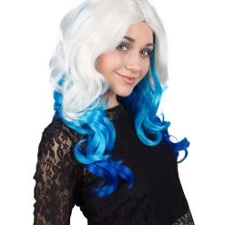 BC Adult Women's White Color With Blue Tips Wavy Medium Length Trendy Wig
