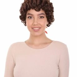 HPO Womens Colonial Lady Curley Black Historical Wig | Premium Breathable Capless Cap Women's