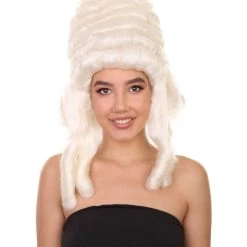 HPO Women's Womens Colonial Lady's 18th Century Curly Wig | White Historical Cosplay Wig | Premium Breathable Capless Cap