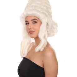 HPO Women's Womens Colonial Lady's 18th Century Curly Wig | White Historical Cosplay Wig | Premium Breathable Capless Cap