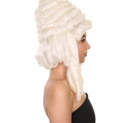 HPO Women's Womens Colonial Lady's 18th Century Curly Wig | White Historical Cosplay Wig | Premium Breathable Capless Cap