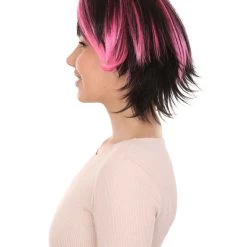 HPO Women's Short Pink & Black Wig | Party Ready Fancy Cosplay Halloween Wig | Premium Breathable Capless Cap