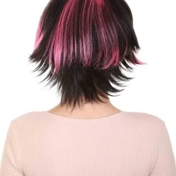 HPO Women's Short Pink & Black Wig | Party Ready Fancy Cosplay Halloween Wig | Premium Breathable Capless Cap
