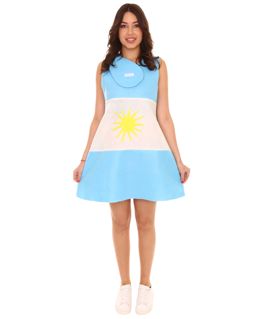 FLAGWIGS Adult Women's Argentina Flag Trolls Dress Sport Costume | Patriotic Cosplay Costume