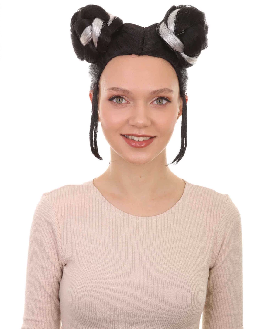 HPO Women's Womens Singer Bun Wigs | Song Contest | Black & White Celebrity Wigs | Premium Breathable Capless Cap