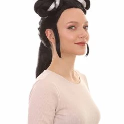 HPO Women's Womens Singer Bun Wigs | Song Contest | Black & White Celebrity Wigs | Premium Breathable Capless Cap
