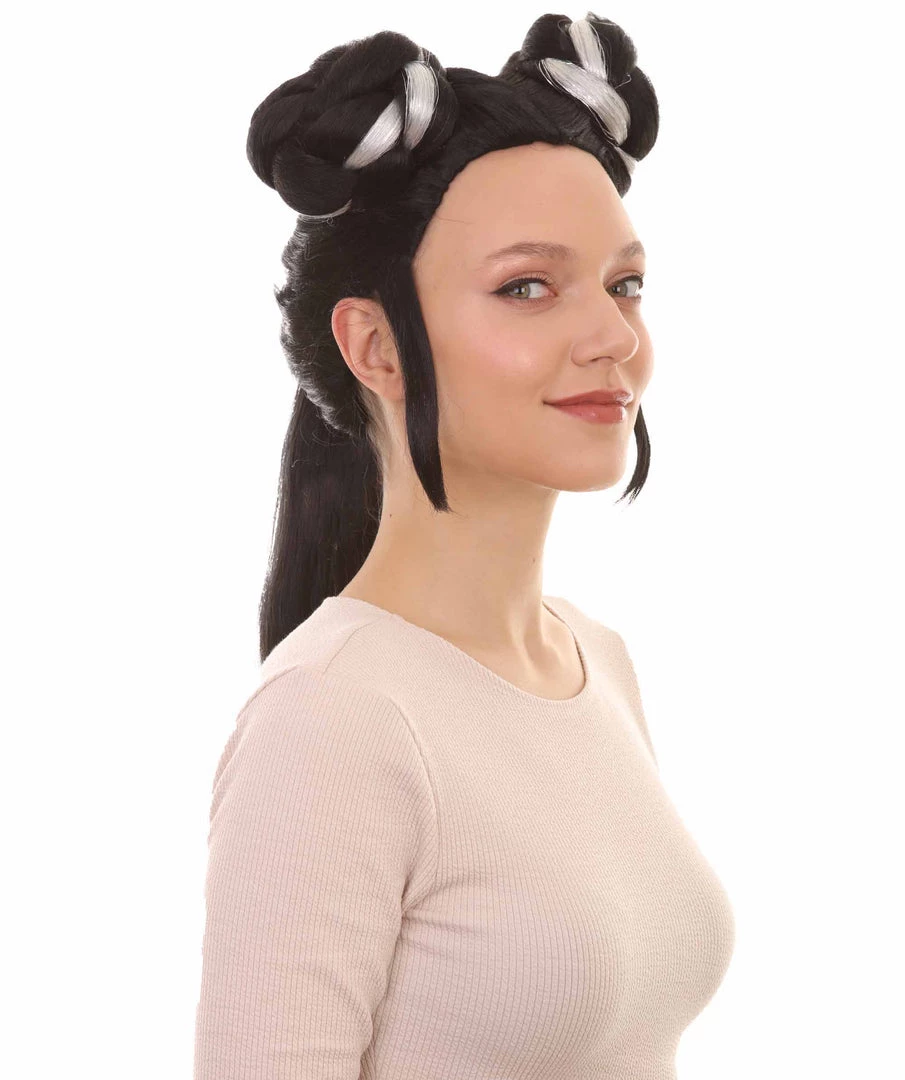 HPO Women's Womens Singer Bun Wigs | Song Contest | Black & White Celebrity Wigs | Premium Breathable Capless Cap