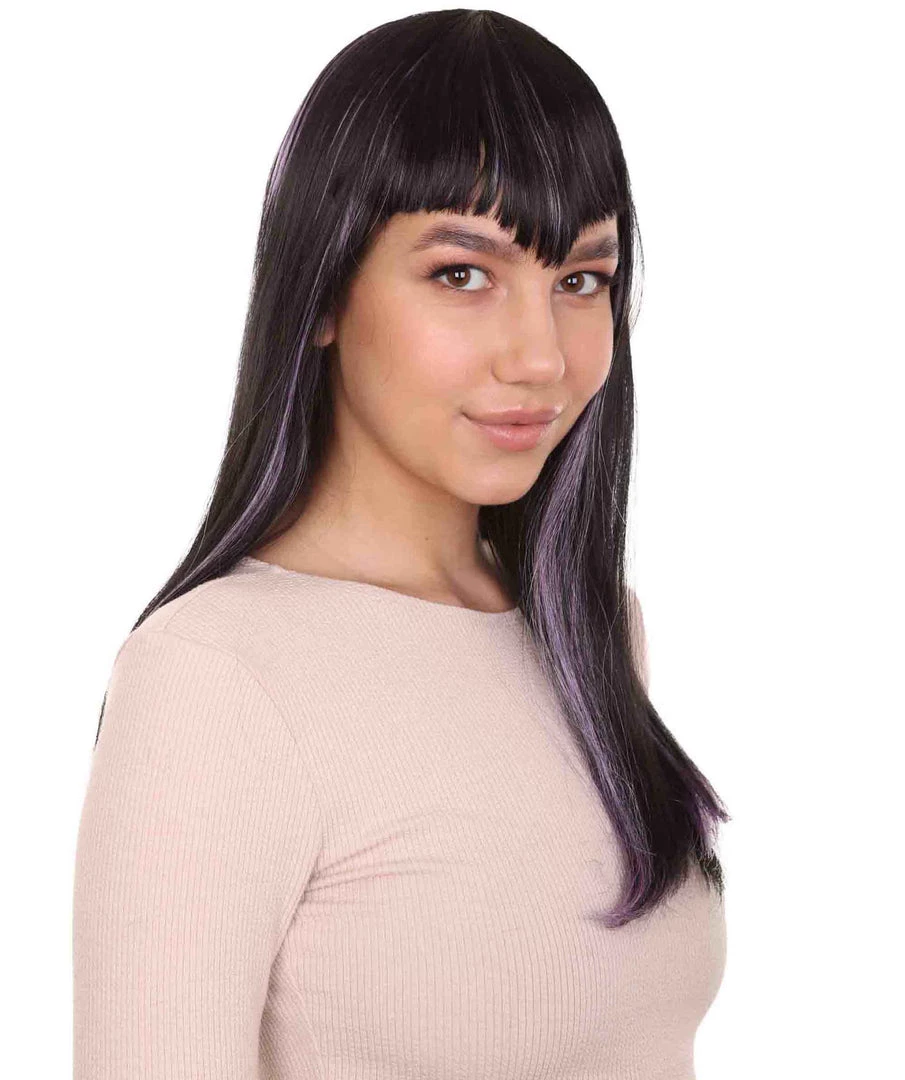 HPO Glitter Vampire Black Womens Wig | Horror Halloween Wig | Premium Breathable Capless Cap Women's