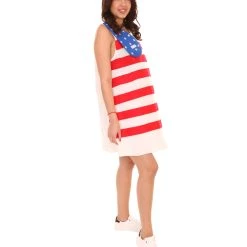 FLAGWIGS Adult Women's United States Flag Trolls Dress Costume | Patriotic Cosplay Costume
