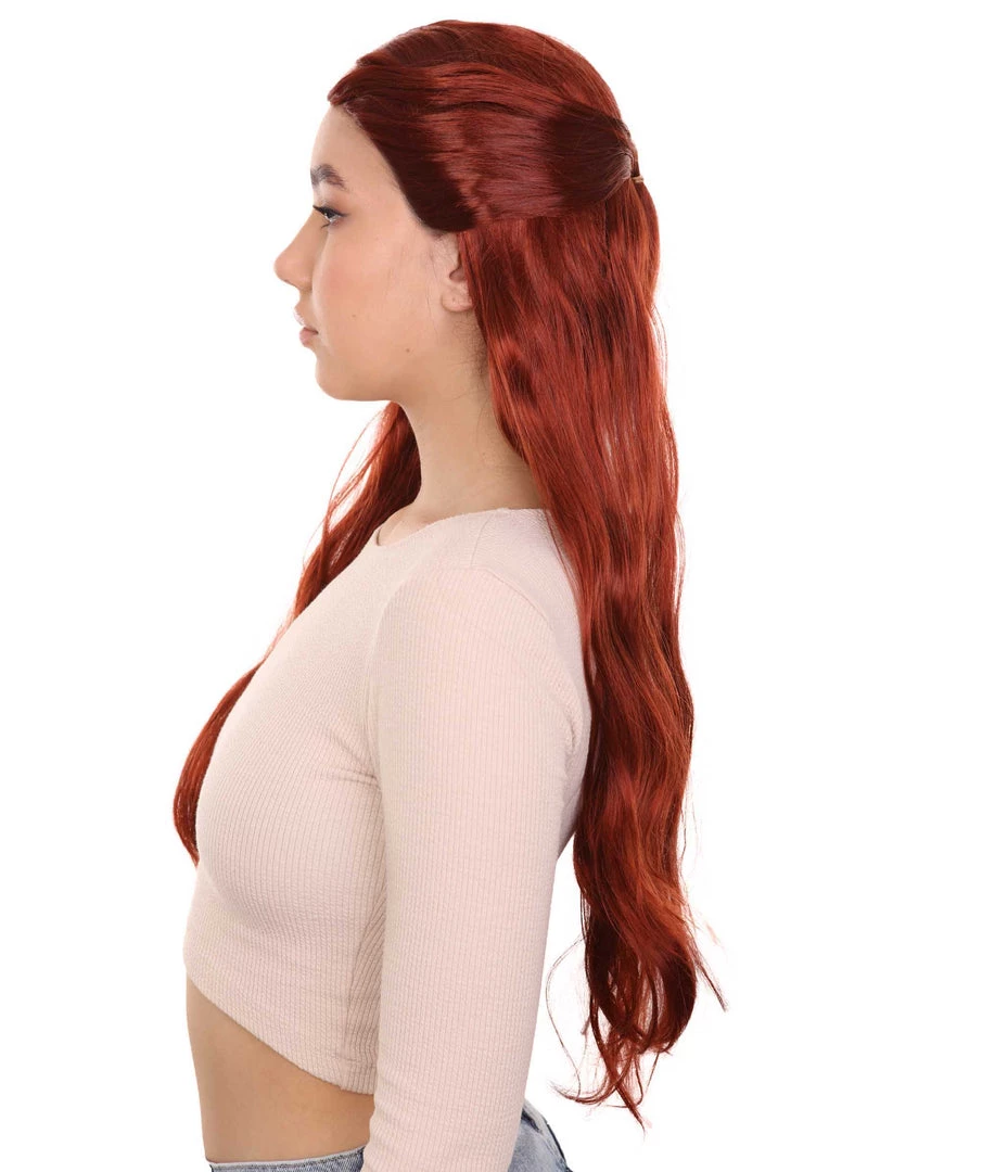 HPO Queeny Womens Wig | Long Brown Fancy Halloween Wig | Premium Breathable Capless Cap