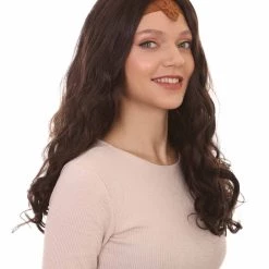 HPO Wonder Woman Curly Long Wig With Crown | Multiple Colors TV/Movie Wigs | Premium Breathable Capless Cap