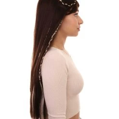 HPO Womens Renaissance Lady Medieval Princess Highlights Wig | Brown Historical Wigs | Premium Breathable Capless Cap