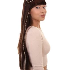 HPO Womens Renaissance Lady Medieval Princess Highlights Wig | Brown Historical Wigs | Premium Breathable Capless Cap