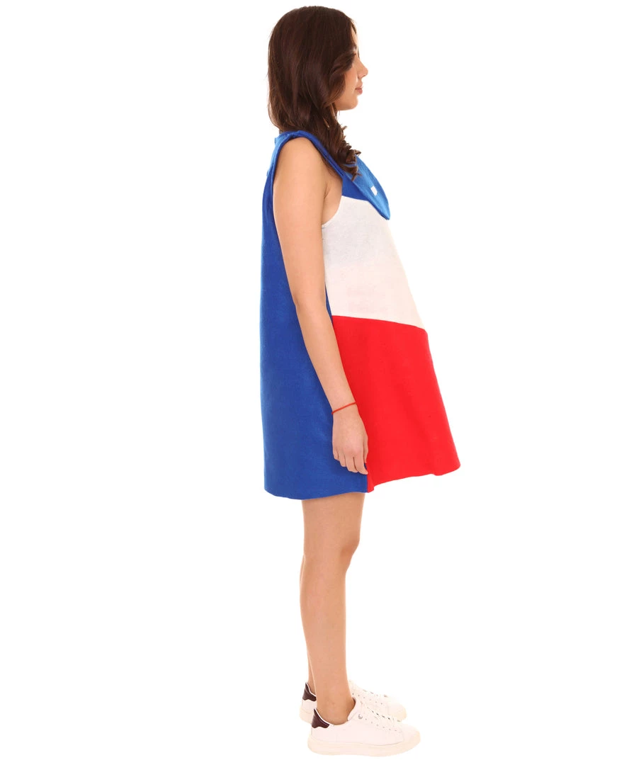 FLAGWIGS Adult Women's French Flag Trolls Sport Dress Costume | Patriotic Cosplay Costume