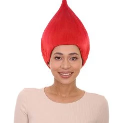 HPO Women's Bright Red Elf Wig W/ Bell | Christmas Wigs | Premium Breathable Capless Cap