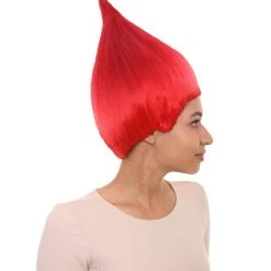 HPO Women's Bright Red Elf Wig W/ Bell | Christmas Wigs | Premium Breathable Capless Cap