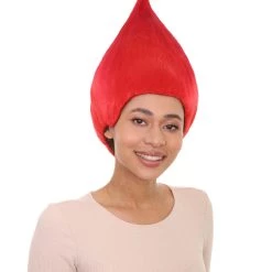 HPO Women's Bright Red Elf Wig W/ Bell | Christmas Wigs | Premium Breathable Capless Cap