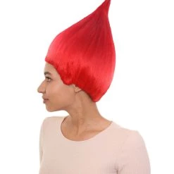 HPO Women's Bright Red Elf Wig W/ Bell | Christmas Wigs | Premium Breathable Capless Cap