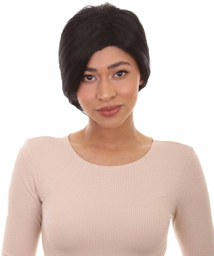 HPO Women's Short Black Natural Style Wig | Party Ready Fancy Cosplay Halloween Wig | Premium Breathable Capless Cap