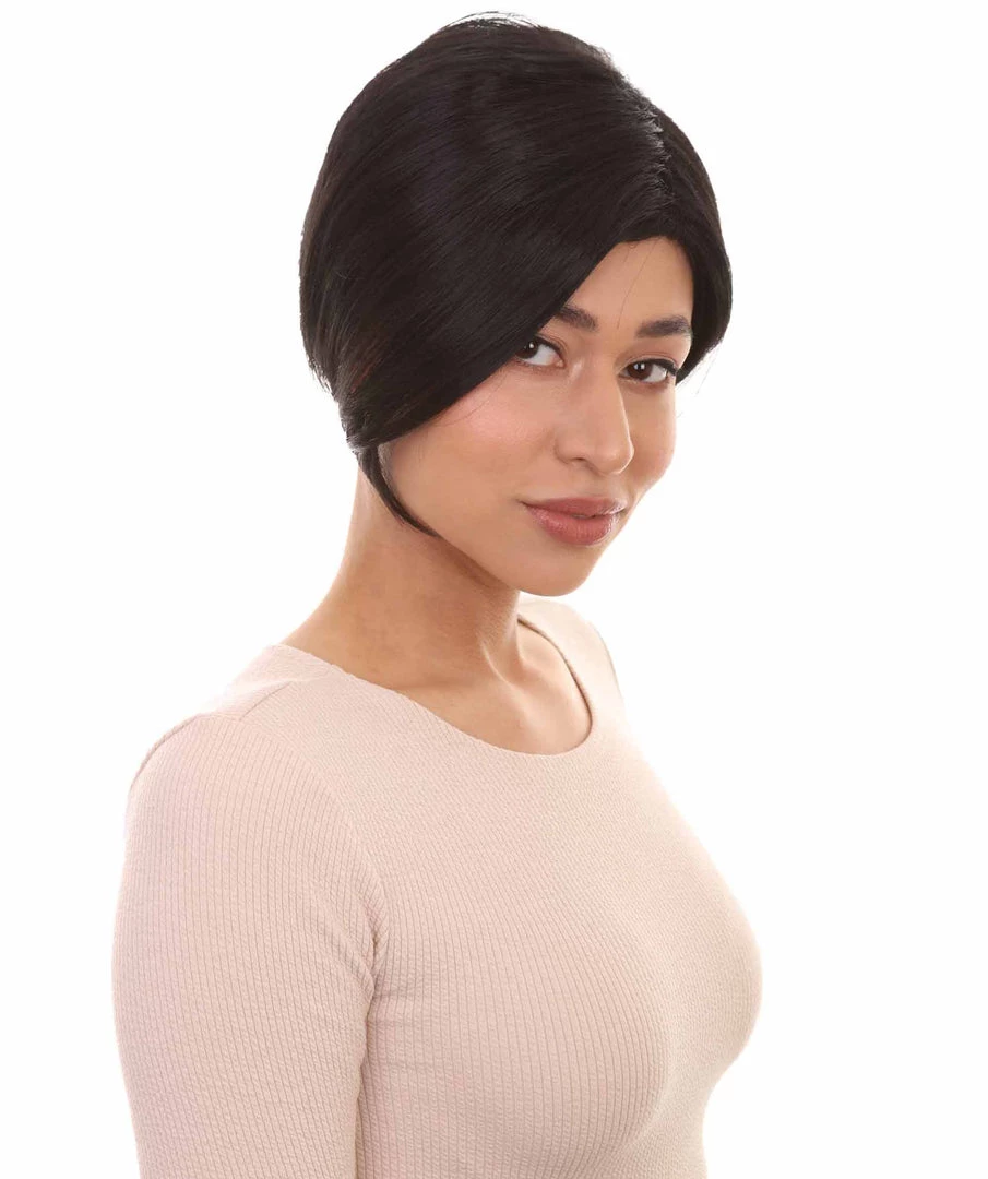 HPO Women's Short Black Natural Style Wig | Party Ready Fancy Cosplay Halloween Wig | Premium Breathable Capless Cap