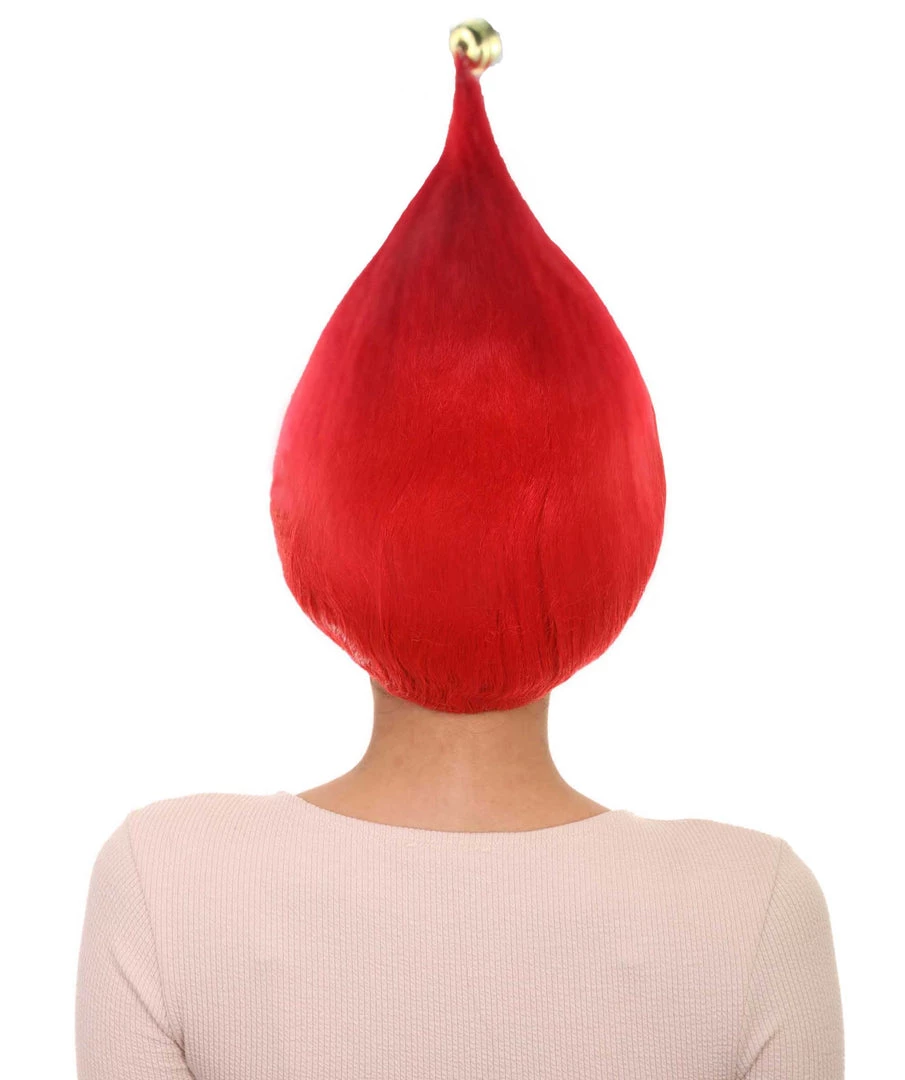 HPO Women's Bright Red Elf Wig W/ Bell | Christmas Wigs | Premium Breathable Capless Cap