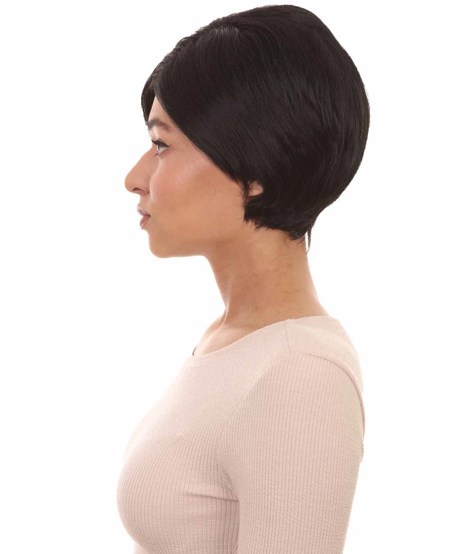 HPO Women's Short Black Natural Style Wig | Party Ready Fancy Cosplay Halloween Wig | Premium Breathable Capless Cap