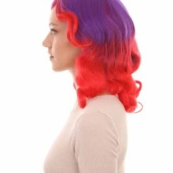 HPO Womens Long Wavy Two-tone Wig | Purple & Red Colorful Wigs | Premium Breathable Capless Cap