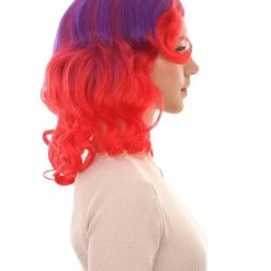 HPO Womens Long Wavy Two-tone Wig | Purple & Red Colorful Wigs | Premium Breathable Capless Cap