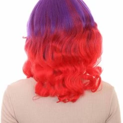 HPO Womens Long Wavy Two-tone Wig | Purple & Red Colorful Wigs | Premium Breathable Capless Cap