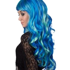BC Women's Teal Blue Color Wavy Long Length Trendy Aquatic Beauty Wig