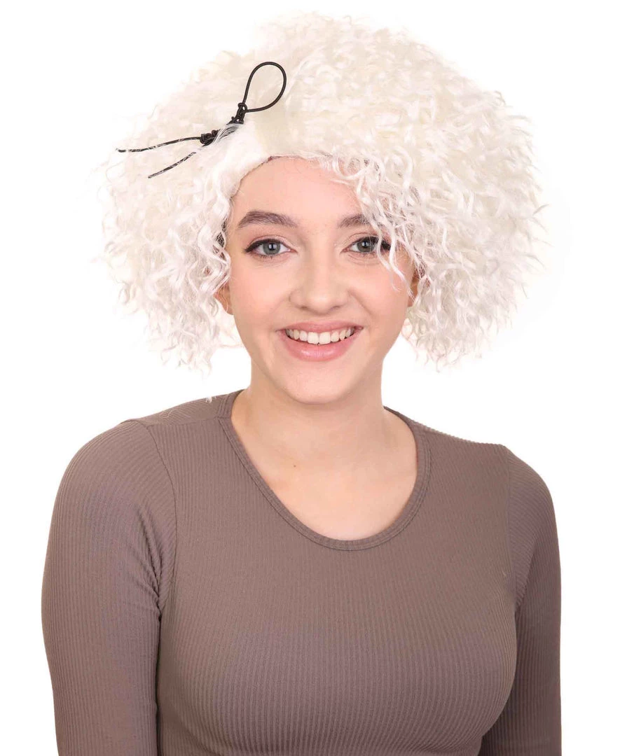 HPO Women's Doll Curly White Womens Wig | Super Sized Jumbo Character Cosplay Halloween Wig | Premium Breathable Capless Cap
