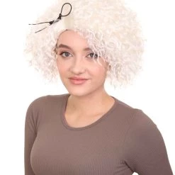 HPO Women's Doll Curly White Womens Wig | Super Sized Jumbo Character Cosplay Halloween Wig | Premium Breathable Capless Cap