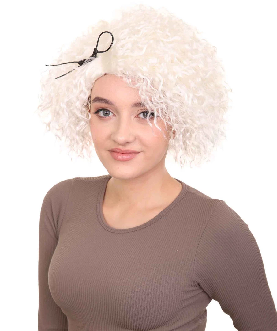HPO Women's Doll Curly White Womens Wig | Super Sized Jumbo Character Cosplay Halloween Wig | Premium Breathable Capless Cap
