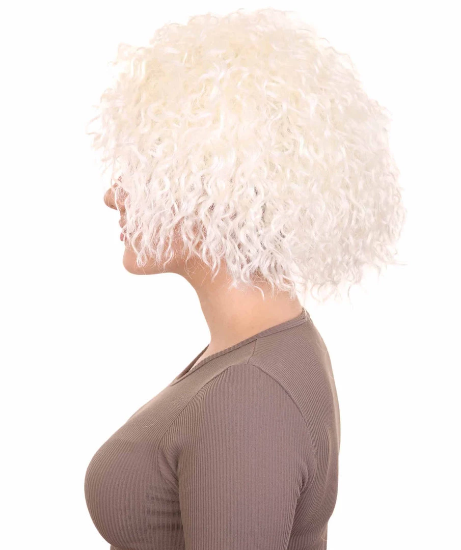 HPO Women's Doll Curly White Womens Wig | Super Sized Jumbo Character Cosplay Halloween Wig | Premium Breathable Capless Cap