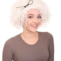 HPO Women's Doll Curly White Womens Wig | Super Sized Jumbo Character Cosplay Halloween Wig | Premium Breathable Capless Cap