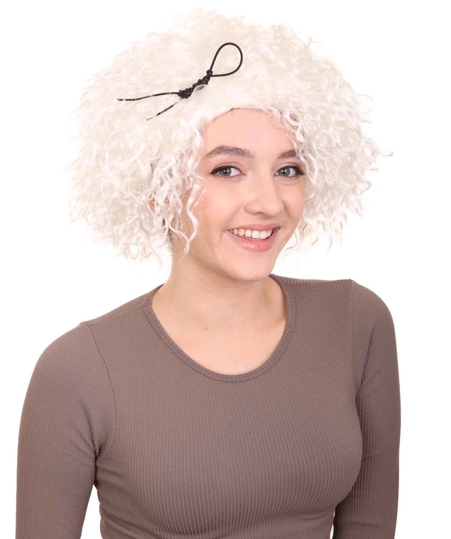 HPO Women's Doll Curly White Womens Wig | Super Sized Jumbo Character Cosplay Halloween Wig | Premium Breathable Capless Cap