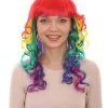 HPO Womens Rainbow Long Curly Colorful Wig | Clown Rainbow Wigs | Premium Breathable Capless Cap