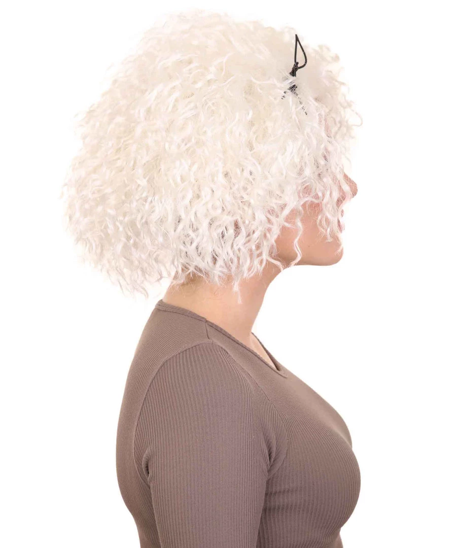 HPO Women's Doll Curly White Womens Wig | Super Sized Jumbo Character Cosplay Halloween Wig | Premium Breathable Capless Cap