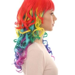 HPO Womens Rainbow Long Curly Colorful Wig | Clown Rainbow Wigs | Premium Breathable Capless Cap