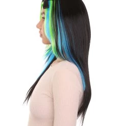 HPO Bewitching Blue Mixed Womens Wig | Farm Girl Black Blue Green Cosplay Halloween Wig | Premium Breathable Capless Cap Women's