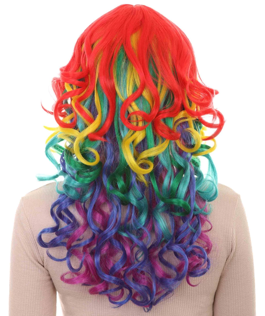 HPO Womens Rainbow Long Curly Colorful Wig | Clown Rainbow Wigs | Premium Breathable Capless Cap