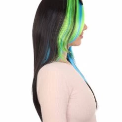 HPO Bewitching Blue Mixed Womens Wig | Farm Girl Black Blue Green Cosplay Halloween Wig | Premium Breathable Capless Cap Women's