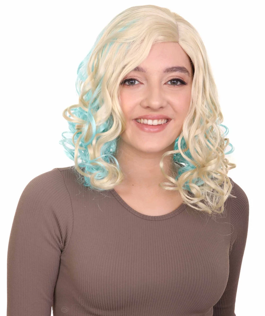 HPO Monster Womens Wig | Gold Sky Blue Cosplay Halloween Wig | Premium Breathable Capless Cap