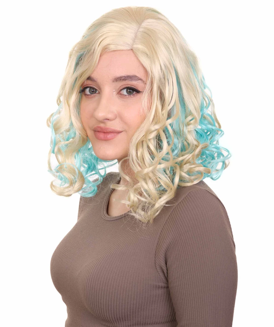 HPO Monster Womens Wig | Gold Sky Blue Cosplay Halloween Wig | Premium Breathable Capless Cap