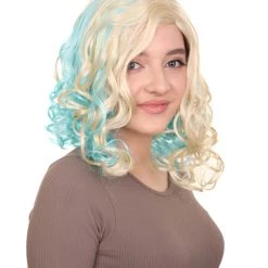 HPO Monster Womens Wig | Gold Sky Blue Cosplay Halloween Wig | Premium Breathable Capless Cap