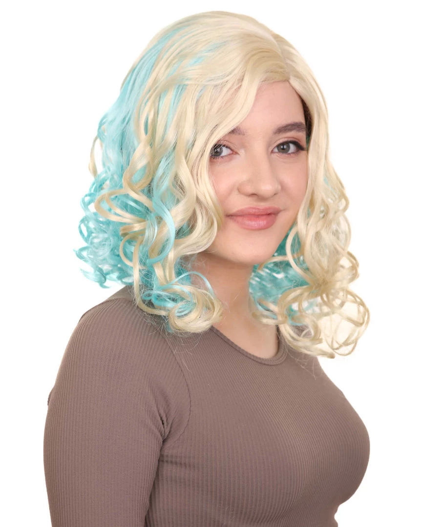 HPO Monster Womens Wig | Gold Sky Blue Cosplay Halloween Wig | Premium Breathable Capless Cap