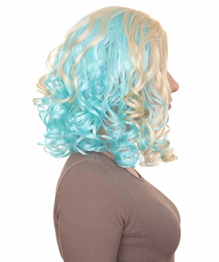 HPO Monster Womens Wig | Gold Sky Blue Cosplay Halloween Wig | Premium Breathable Capless Cap