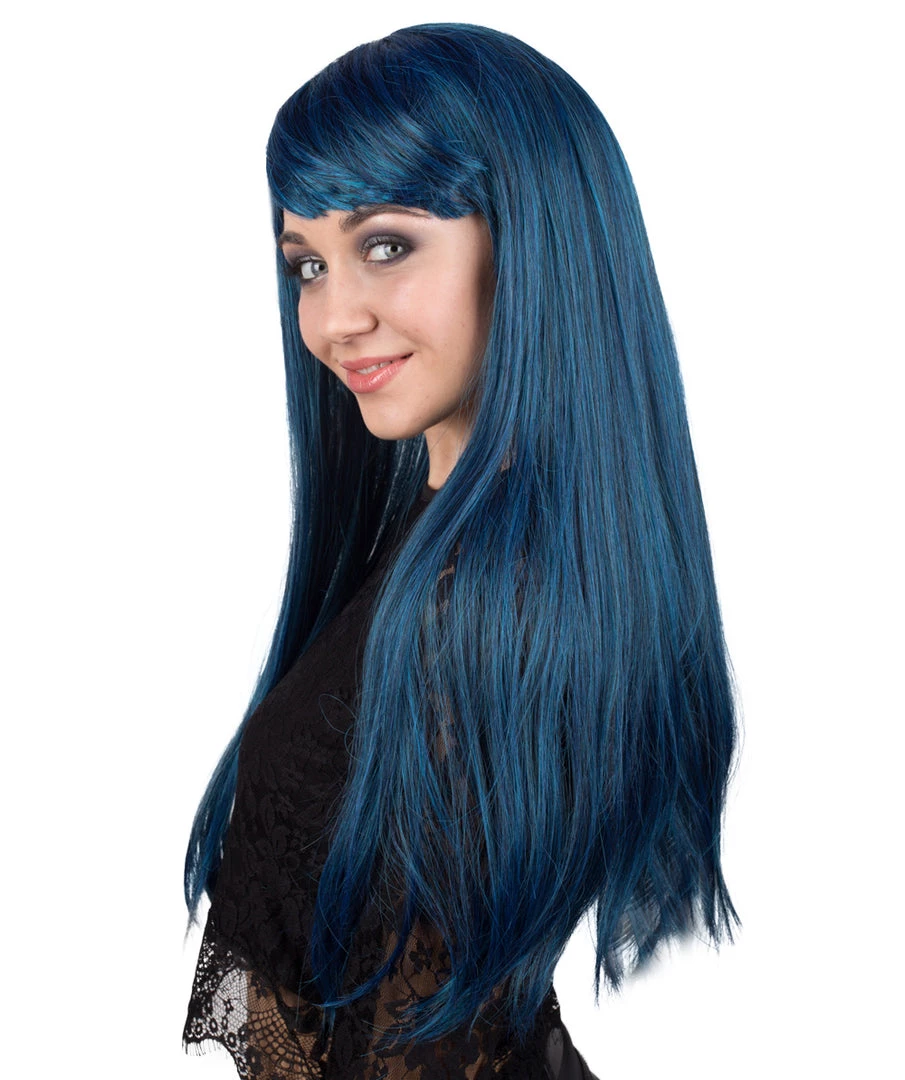 BC Adult Women's Dark Blue Color Straight Medium Length Trendy Wig