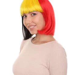 FLAGWIGS Women Patriotic Belgium Flag Bob Wig | Premium Breathable Capless Cap Women's