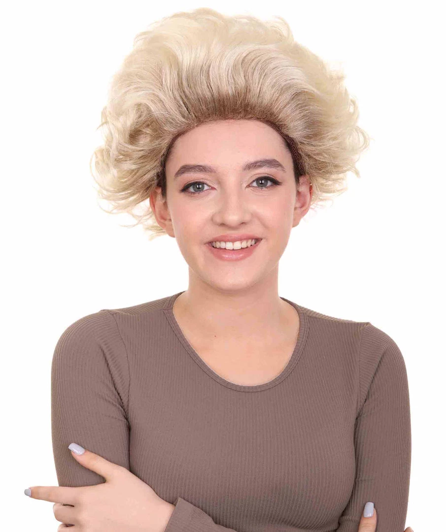 HPO Fancy Blonde Curly Womens Wig | All Back Halloween Wig | Premium Breathable Capless Cap Women's